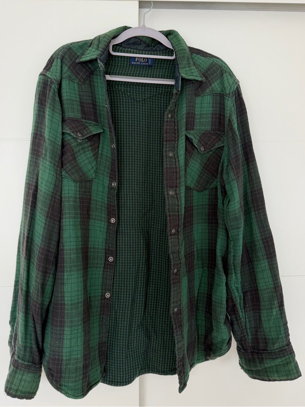 Men’s Ralph Lauren Green and Black Houndstooth Wool Flannel